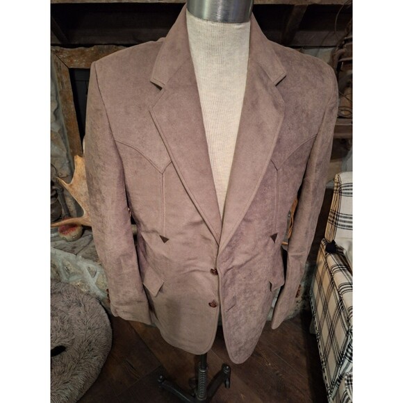 Brad Whitney Western Darts Arrows Suit Jacket Blazer Soft Faux Suede Brown  40 R - Picture 3 of 7